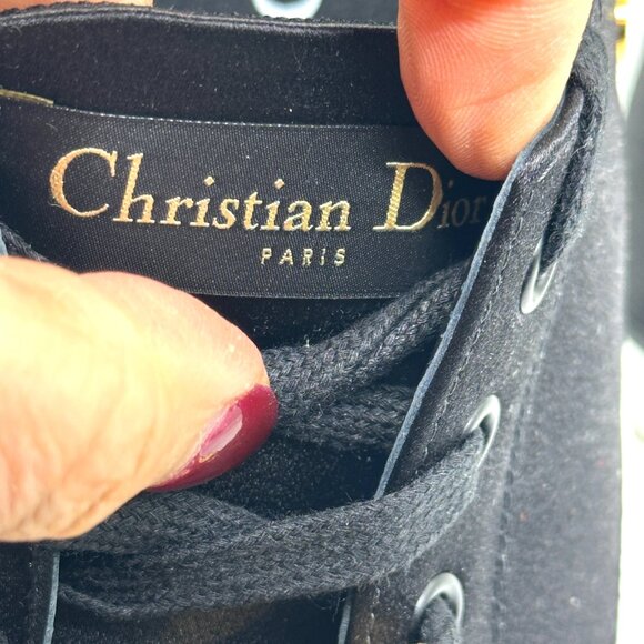 DIOR Lucky Charms Signature Satin Low Top Flat Sneakers Trainers Black - Picture 12 of 15